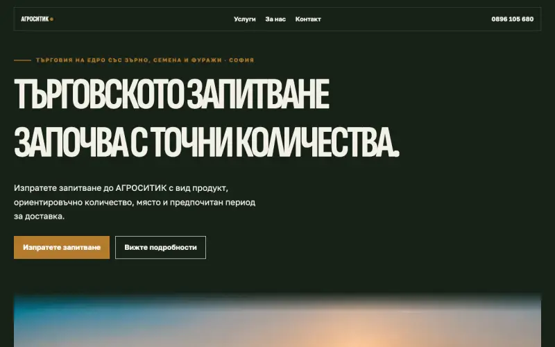 Примерен сайт на АГРОСИТИК ЕООД — търговия на едро със зърно