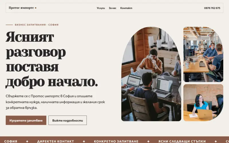 Примерен сайт на Протос импортс ООД — бизнес запитвания в София
